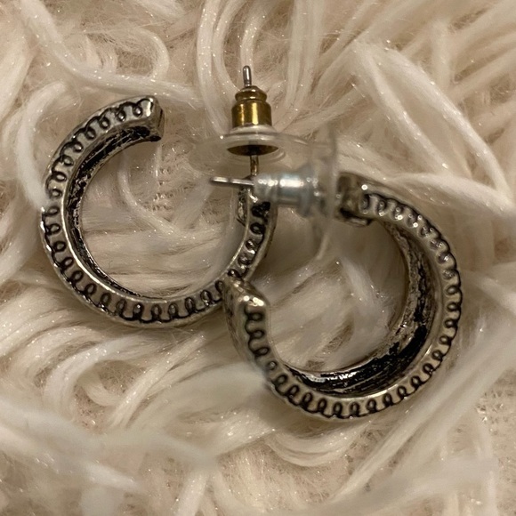 Silver Tone Floral Print Hoops - Picture 9 of 9